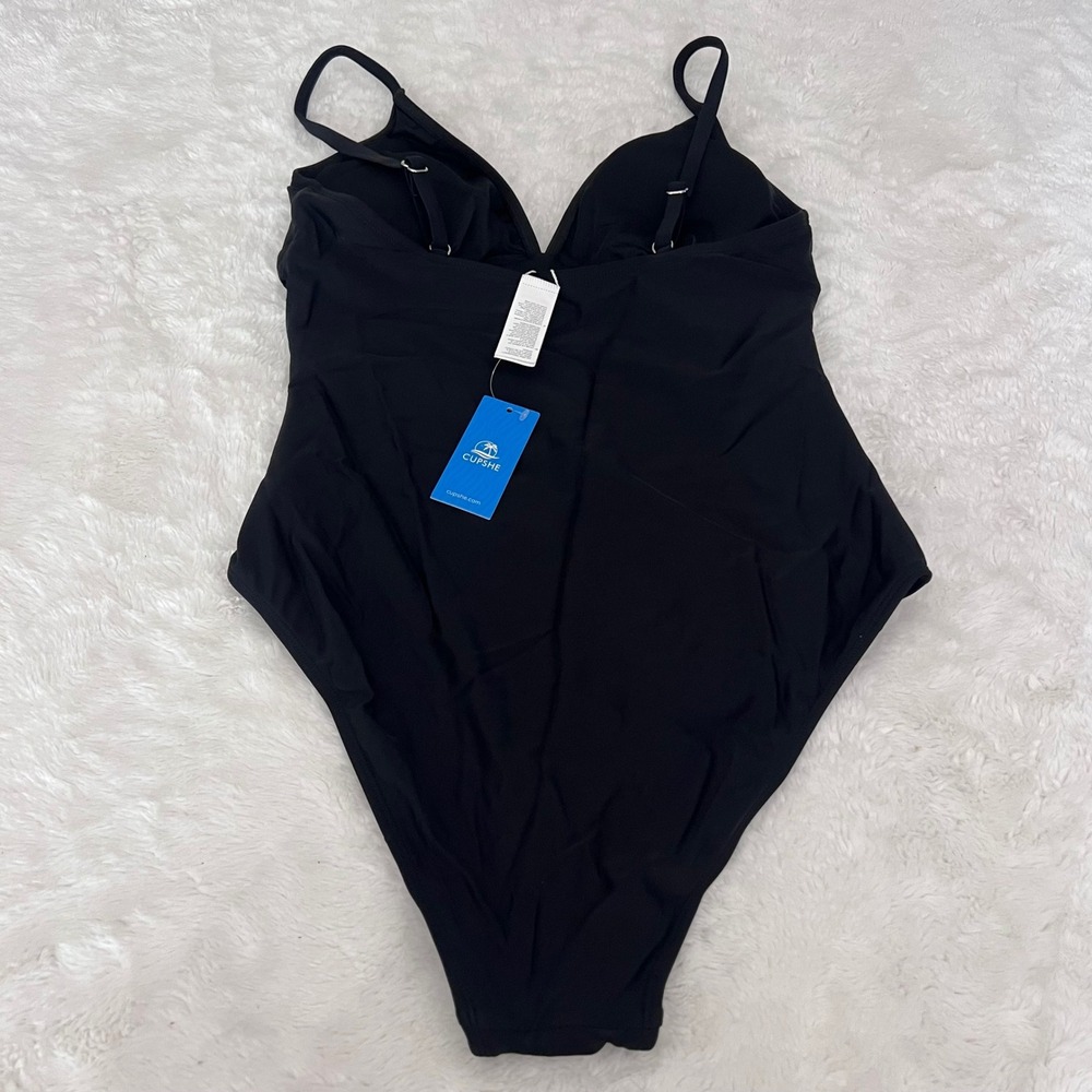 Cupshe Womens Black Ruched V-Neck One Piece Swimsuit Size Large  NWT - Picture 5 of 12